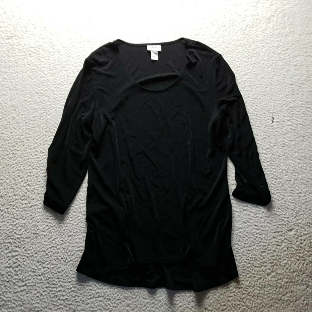 Chico's Blouse Womens 3 Black Scoop Neck 3/4 Sleeve Solid Stretch Tunic Top